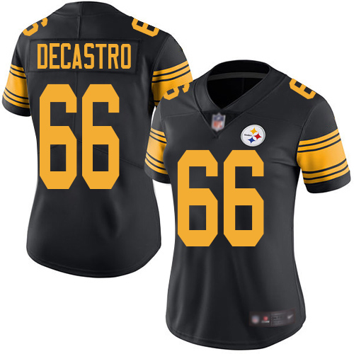 Women Pittsburgh Steelers Football #66 Limited Black David DeCastro Rush Vapor Untouchable Nike NFL Jersey->women nfl jersey->Women Jersey